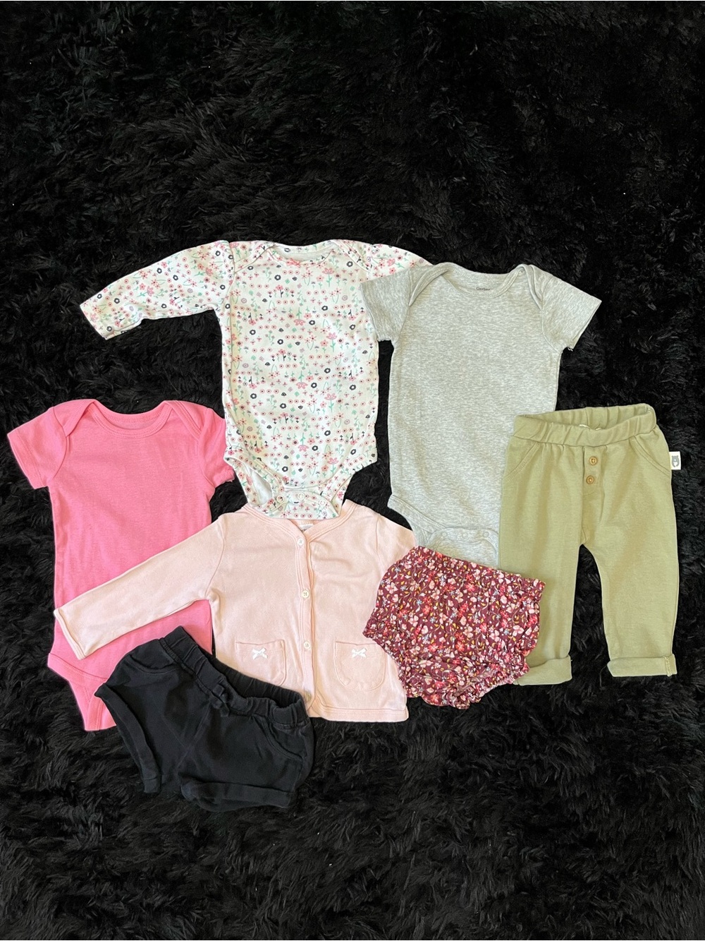 COTTON 6-9 Months Girl BLACK SHORTS 7 Piece Bundle